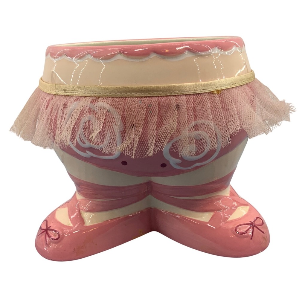Vintage Ballerina Pig Ceramic Cookie Jar Pink Tutu Roses Whimsical Kitchen Decor - Picture 8 of 9
